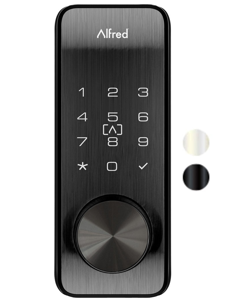 Alfred DB2S smart deadbolt in black with illuminated touchscreen