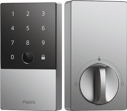 Aqara U100 smart lock showing its exterior keypad and interior thumb turn