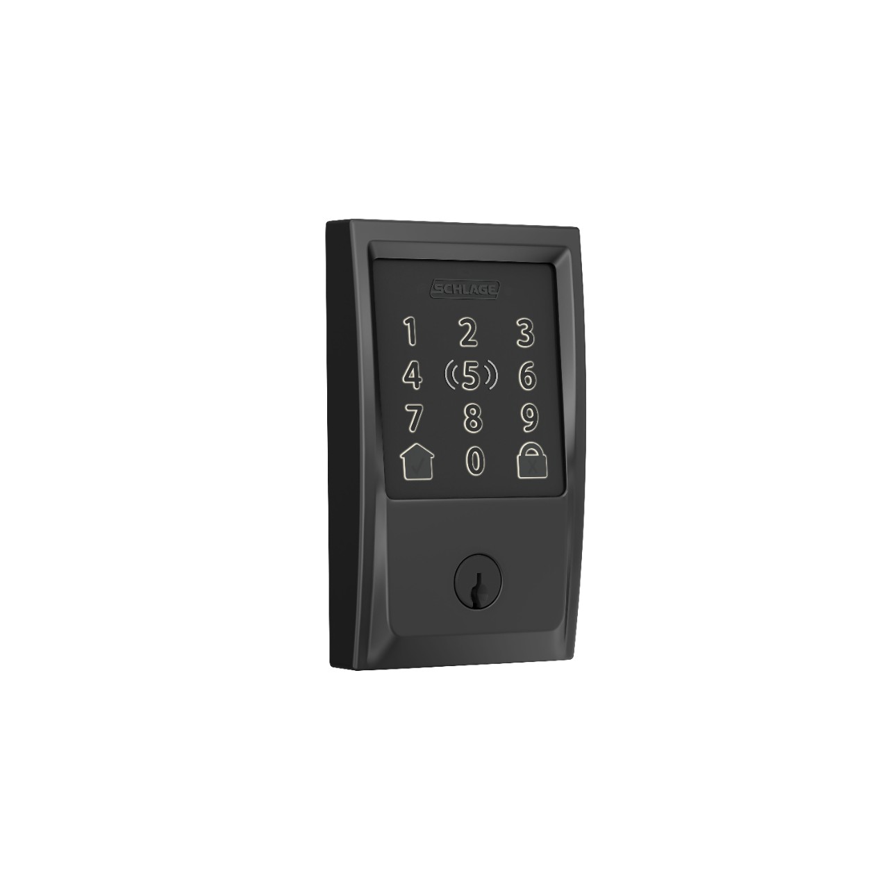 Schlage Encode Plus deadbolt in matte black with touchscreen and backup key cylinder